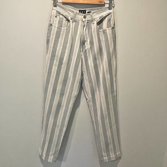 Vintage 90s GAP Green Stripe Cotton High Waist Crop Jeans Cheeky Denim Pants - 4 - Picture 4 of 8